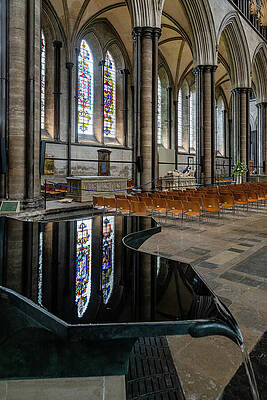 Majestic Cathedral Interior with Stained Glass Wall Art