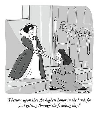 Queen Knighting Cartoon Scene Print