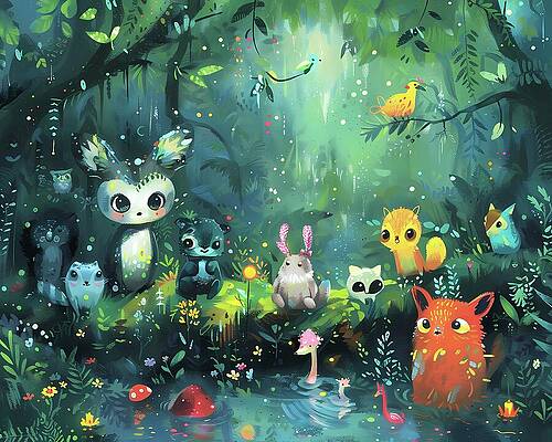 Whimsical Wall Art featuring the digital art Forest_animals_in_a_whimsical_style_colorful_and_playful_No 1 by Andre Petrov
