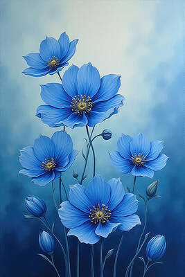 Blue Blooms in Focus Digital Art
