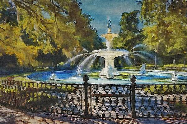 Wall Art featuring the painting Forsyth Park Fountain by Jeffrey Kolker