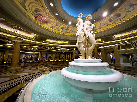 Wall Art featuring the photograph Fountain And Roman Statues Of Women Inside Caesars Palace Lobby by FeelingVegas Wall Art and Prints