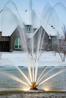 Winter Wall Art featuring the photograph Fountain Glow In Winter by Kelley King