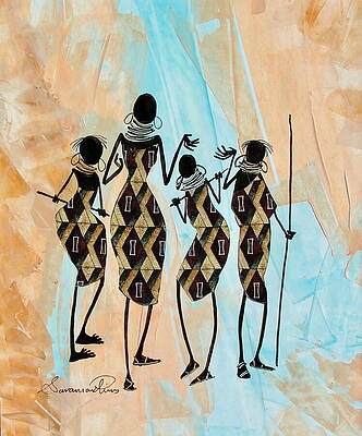 Vibrant Wall Art featuring the painting Four Of Us by Sarah Shiundu