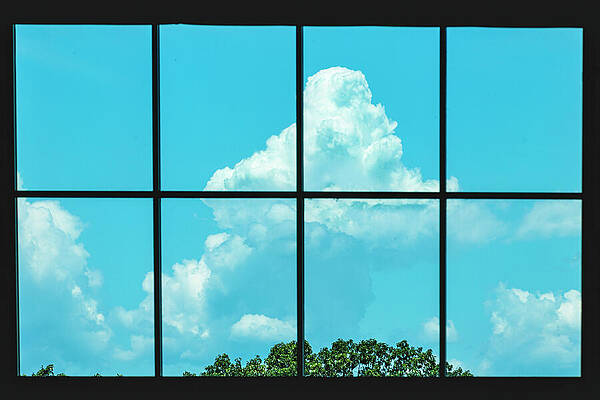 Cloud View Through Window Panes Wall Art