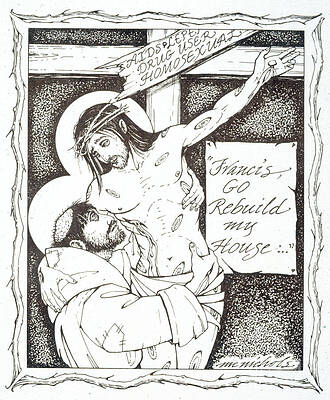 St. Francis Embraces Crucified Jesus Drawing