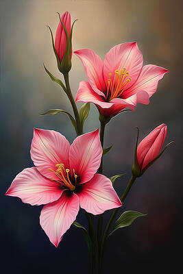 Elegant Pink Lilies Blooming Digital Art
