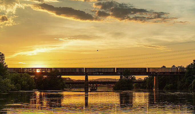 Beautiful Photograph - Freight Train On The Railroad Bridge In Austin At Sunset by Steven Heap