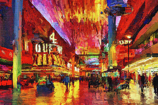 Nevada Wall Art featuring the mixed media Fremont Street Experience Lights, Las Vegas by Tatiana Travelways