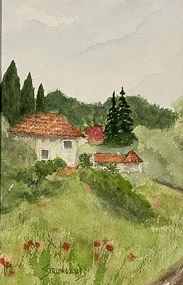 Tree Wall Art featuring the painting French Countryside - Lourmarin, France by Judy Strickland
