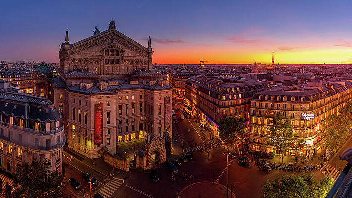 French Opera and Eiffel Tower at Dusk Wall Art