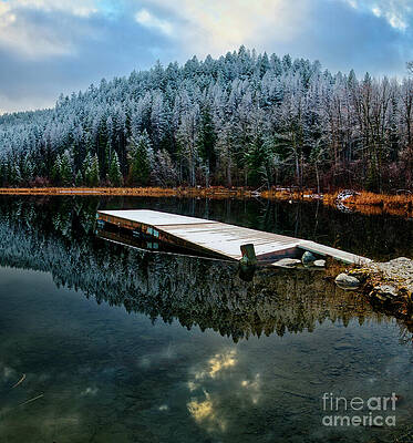 Frosty Pier by Tranquil Lake Wall Art
