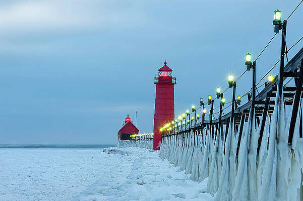 Frozen Lighthouse at Dusk Wall Art