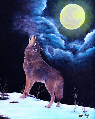 Winter Wall Art featuring the painting The Wandering Wolf by Shirley Dutchkowski