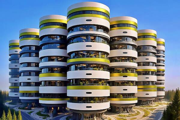 Futuristic Cylindrical Buildings Wall Art