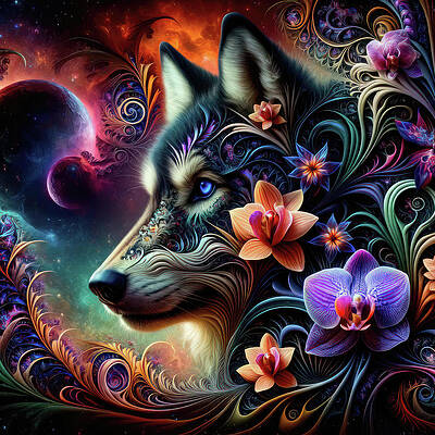 Digital Art - Galactic Blossom Canine by Bill and Linda Tiepelman