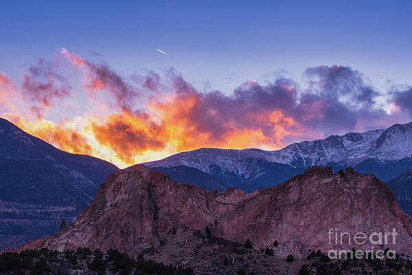 Outdoors Wall Art featuring the photograph Garden Of The Gods Sunset Over Gray Rock And Pikes Peak by Abigail Diane Photography