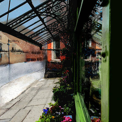 Reflection Wall Art featuring the digital art Garden Shop In A Shower by Gina Harrison