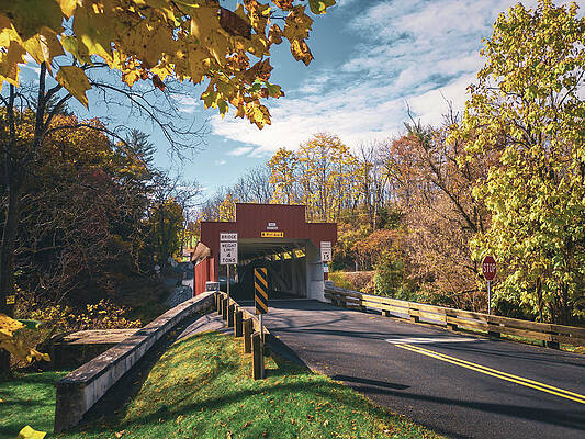 Wall Art featuring the photograph Geiger's Covered Bridge Autumn Scene by Jason Fink