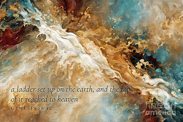 Wall Art featuring the painting Genesis 28 12 Bible Verse Wall Art, Jacob's Ladder To Heaven by Mark Lawrence