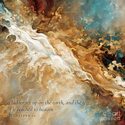 Wall Art featuring the painting Genesis 28 12 Square Christian Art, A Ladder Set Up On The Earth by Mark Lawrence