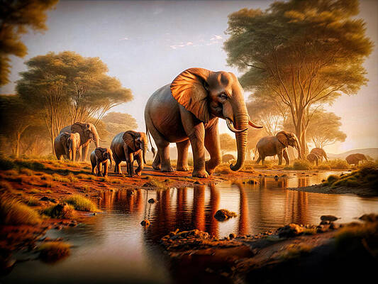 Majestic Wall Art featuring the digital art Gentle Giants At Dawn's Embrace by Bill And Linda Tiepelman