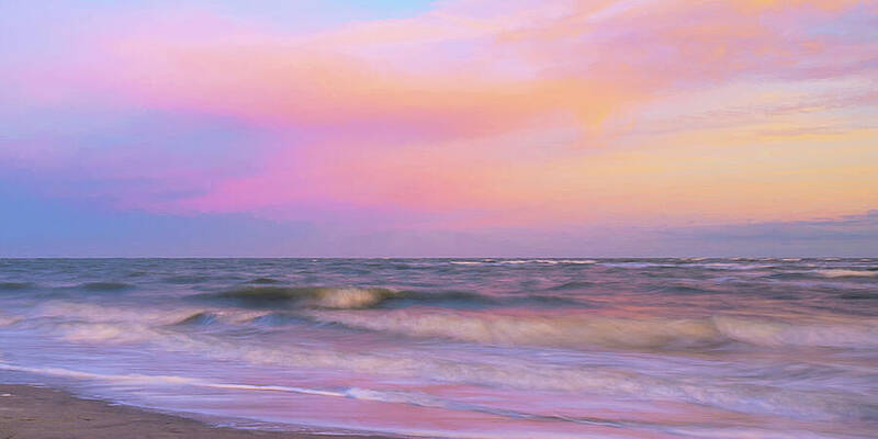 Wall Art featuring the mixed media Gentle Waves At Sunset by Maryanne Keeling