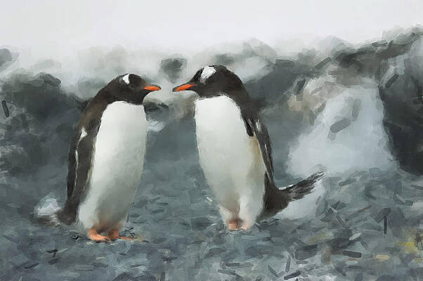 Pet Wall Art featuring the painting Gentoo Penguins by Gary Arnold