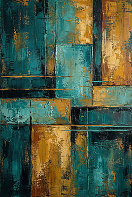 Geometric Blues and Golds Wall Art