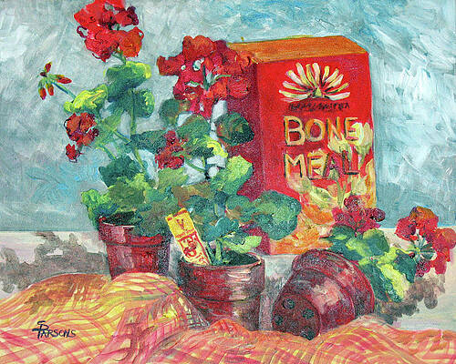 Wall Art featuring the painting Geraniums And All by Sheila Parsons
