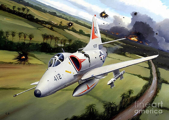 Wall Art featuring the painting A-4E Skyhawk - Ghost Rider AH 412 On Mission by Antonios Valamontes