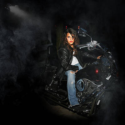 Woman on Motorcycle in Dark Alley Wall Art