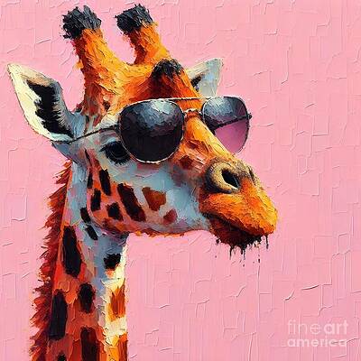 Vibrant Wall Art featuring the ai art Giraffe Wearing Sunglasses by Lucia Stewart