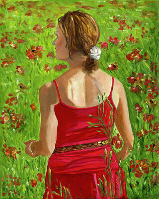 Red Painting - Girl In Poppy Field by Juliette Becker