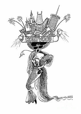 Hollywood Wall Art featuring the drawing Girl With The Hollywood Hat by Al Hirschfeld