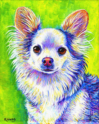 Painting - Colorful Cute Longhaired Chihuahua Dog by Rebecca Wang