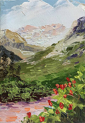 Glacier National Park Painting - Glacier Park Indian Paintbrush by Raette Meredith