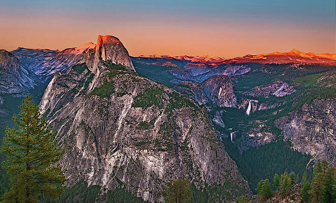 Sunset Photograph - Glacier Point Sunset With Waterfalls - Yosemite, California by Abbie Warnock