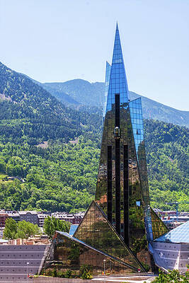 Wall Art featuring the photograph Glass Building And Spire, Of Caldea Spa, Andorra by Tatiana Travelways