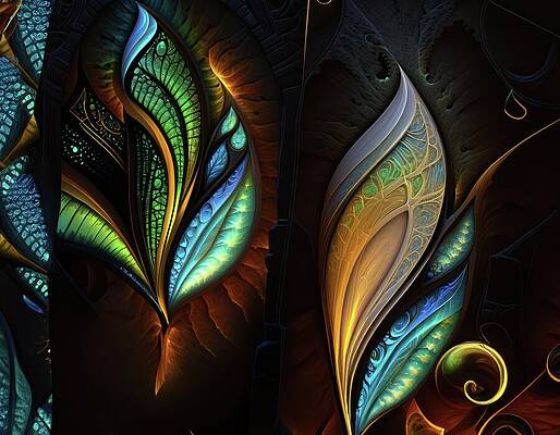Vibrant Digital Art - Glass Flowers In The Dark by Eris And AI