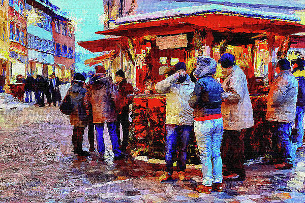 Wall Art featuring the mixed media Gluhwein Drinking, Bamberg, Germany by Tatiana Travelways