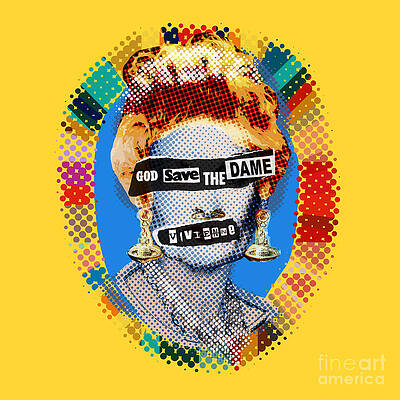 Portrait Wall Art featuring the digital art God Save The Dame - Acid Yellow by BFA Prints