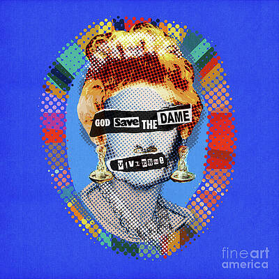 Portrait Wall Art featuring the digital art God Save The Dame - Blue by BFA Prints