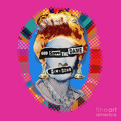 Portrait Wall Art featuring the digital art God Save The Dame - Punk Pink by BFA Prints