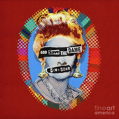 Portrait Wall Art featuring the digital art God Save The Dame - Red by BFA Prints