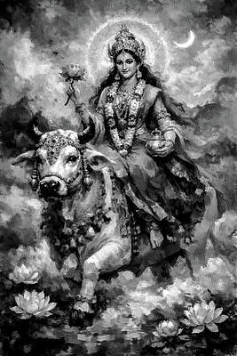 Goddess Riding a Sacred Bull Digital Art