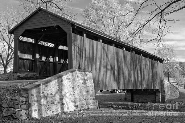Gold Above The Poole Forge Covered Bridge Black N White by Adam Jewell