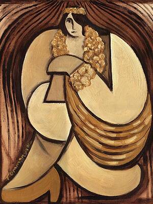 Geometric Wall Art featuring the painting Gold Tiki Hawaiian Hula Girl Art Print by Tommervik