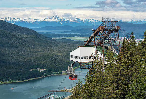 Wall Art featuring the photograph GoldBelt Tram Suspended Above The City Of Juneau Alaska by Steven Heap