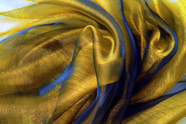 Clothing Photograph - Golden Color Organza Fabric Macro Wavy by Severija Kirilovaite